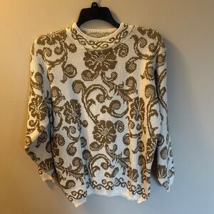 Alfred Dunner Cream & Brown Floral Crewneck Sweater